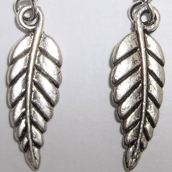 Silver Minimalist Leaf Earrings Dangle Drop Small Delicate Dainty Jewelry 6991 - Picture 4 of 8